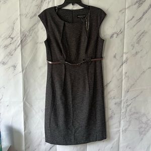 CONNECTED APPAREL - DARK GRAY BELTED SHEATH DRESS WOMENS 12 NWOT